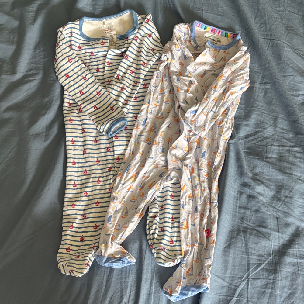 TWO Magnetic Me Sailboat Kids Pajamas - Blue and White